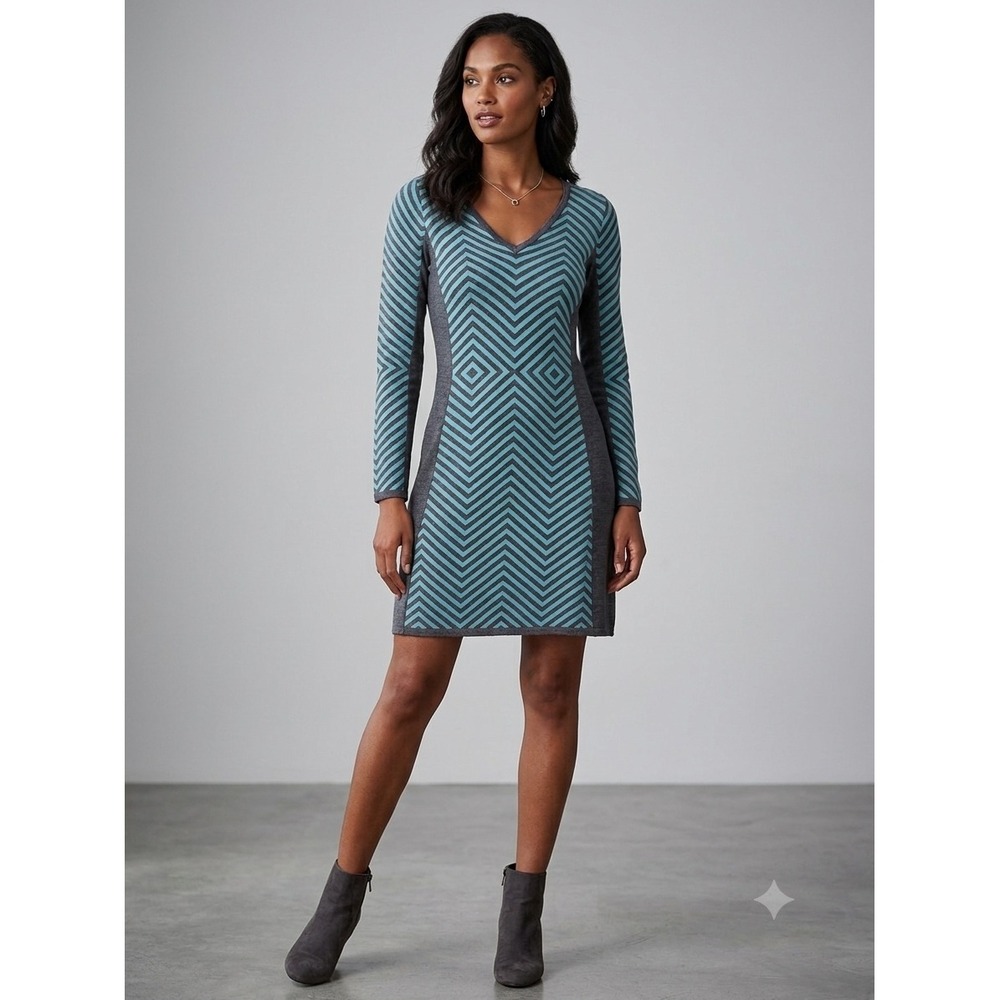 Krimson Klover Sweater Dress M Merino Wool Geometric Chevron Bold Mod Timeless